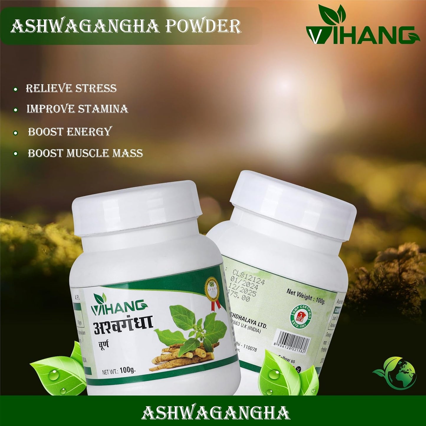 Vihang Ashwagandha Root Powder 100g | Pure Herb Powder for Daily Wellness & Balance