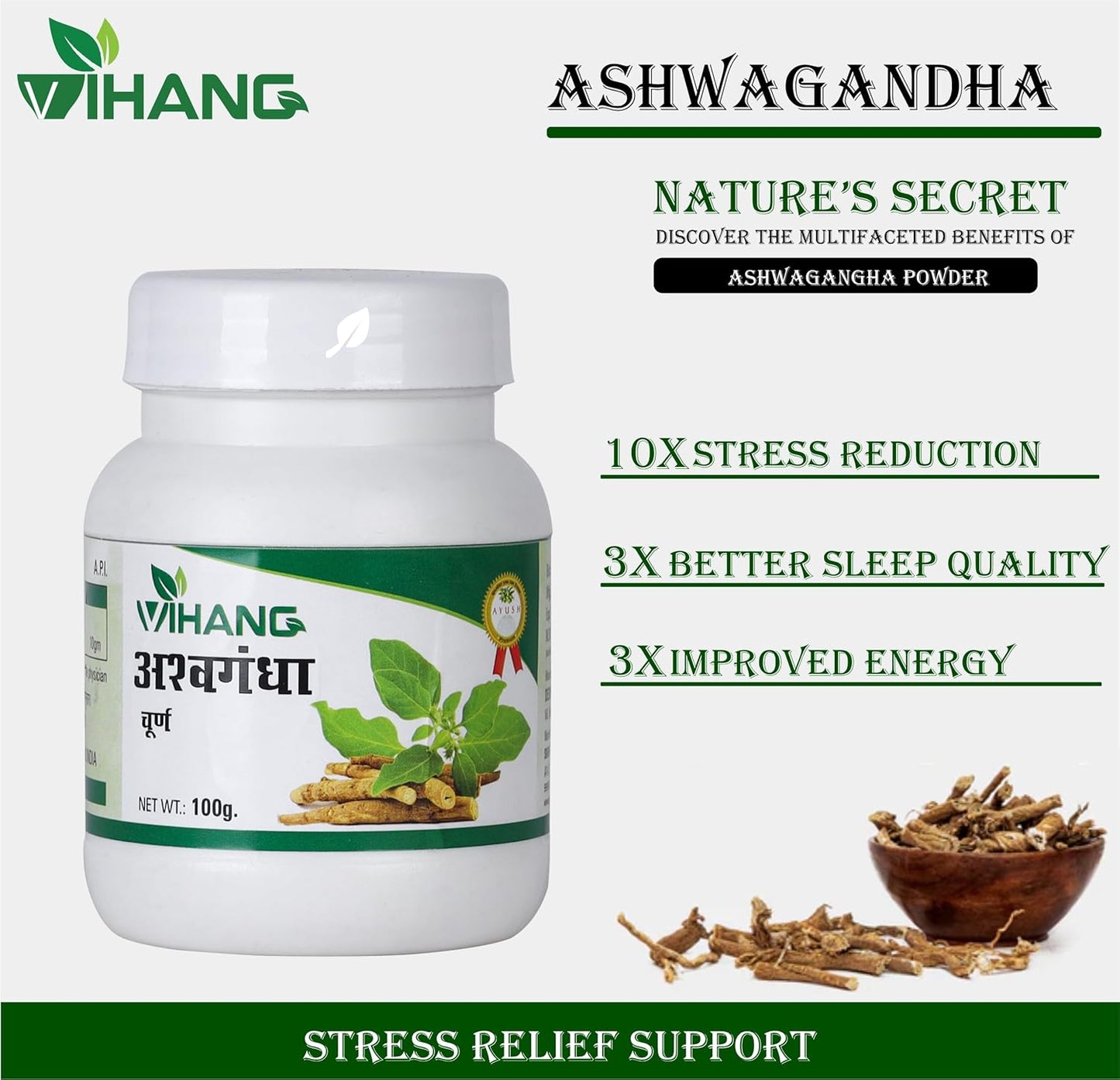 Vihang Ashwagandha Root Powder 100g | Pure Herb Powder for Daily Wellness & Balance