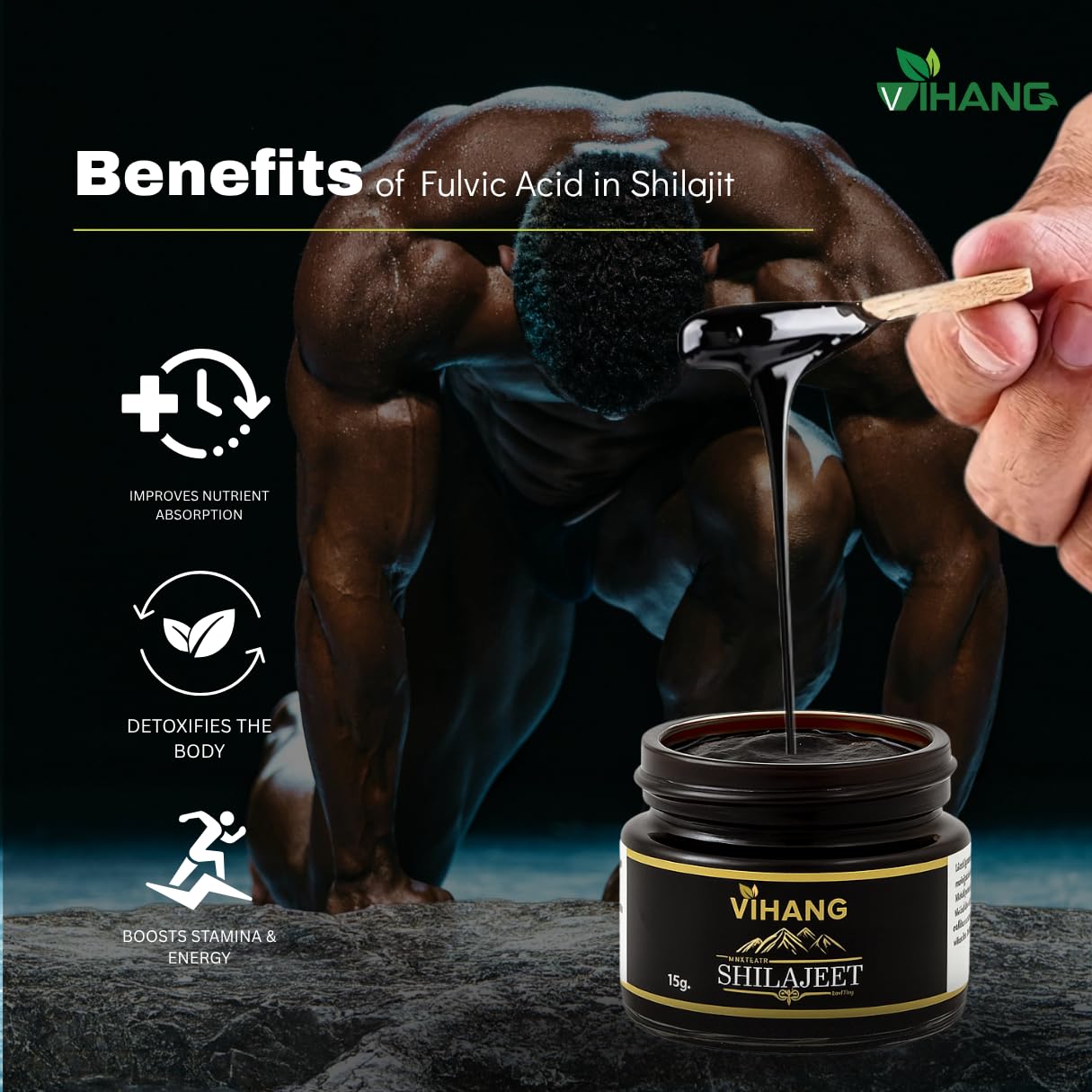 Vihang Himalayan Shilajit | 15g Glass Jar | Energy & Stamina Support ( Pack of 1 )