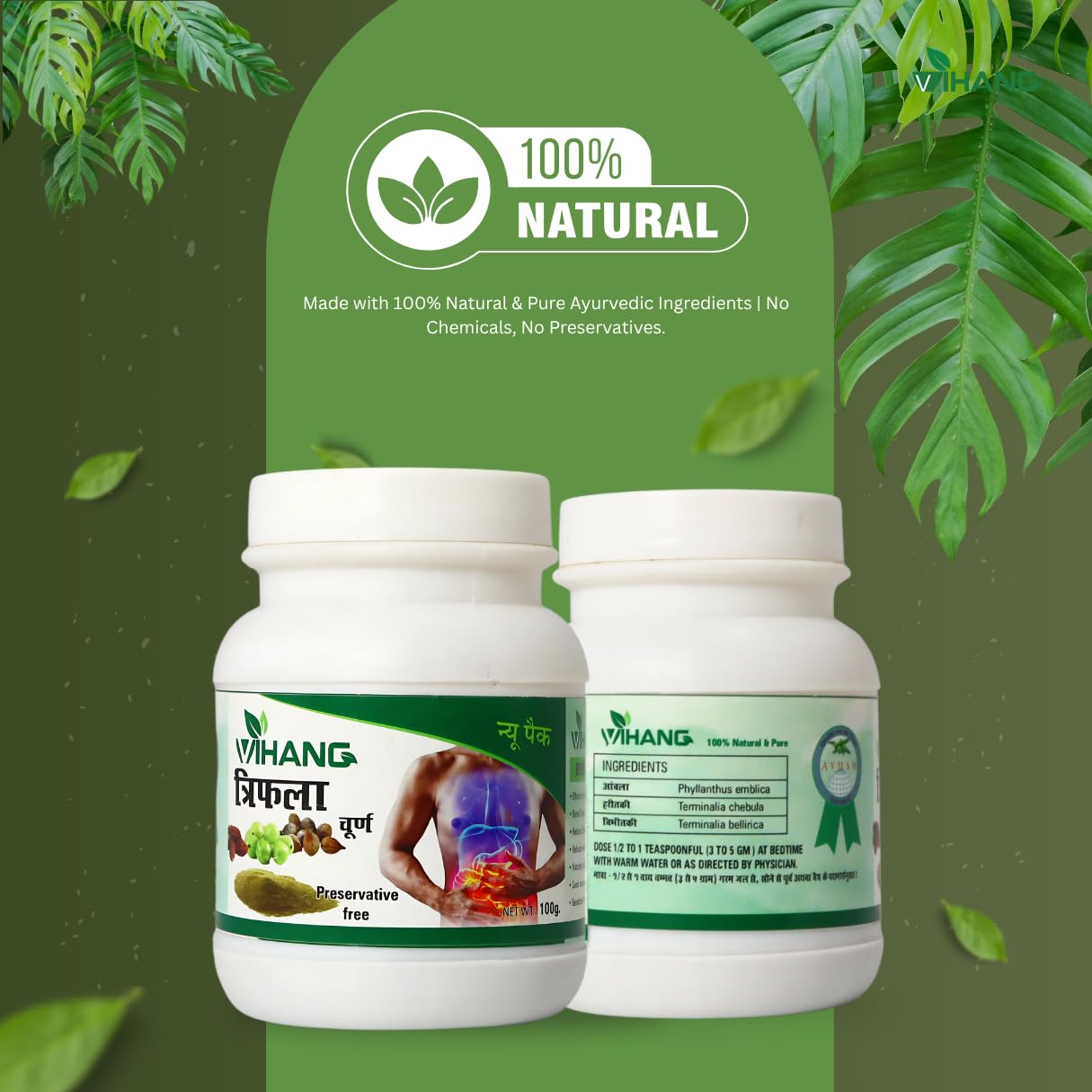 Vihang Triphala Churna | Ayurvedic Digestive & Detox Powder 100g ( Pack of 1 )